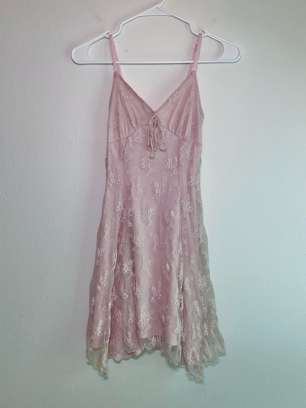Pink Lace Slip Dress XS/S* Chemise Fairy Coquette Handkerchief Hem Empire Waist